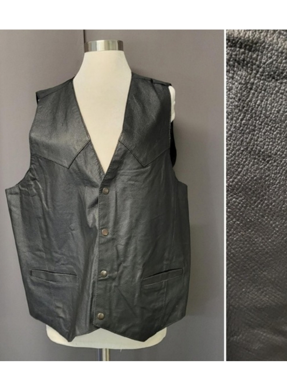 Vintage 90s y2k Permit Platinum Leather Vest Black Western‎ Moto Biker Mens XL